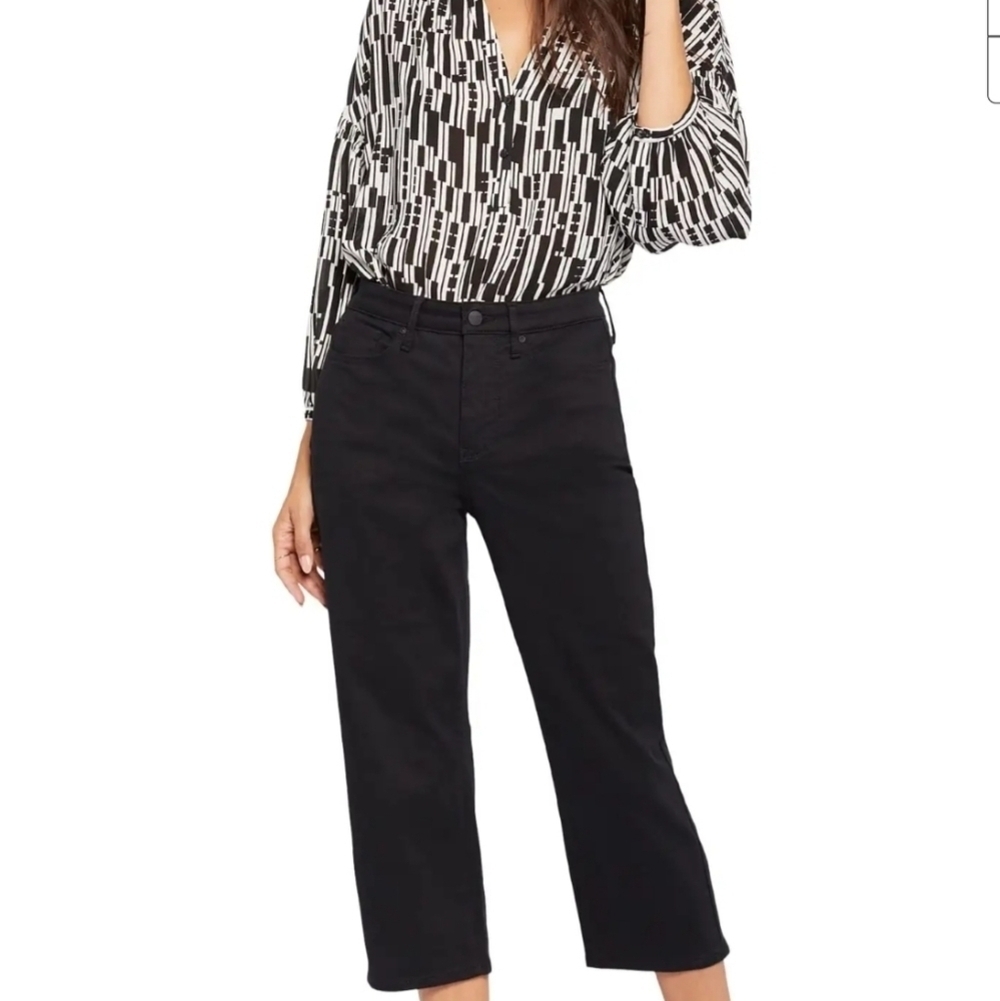 - NYDJ women Capri straight wide legs black jean pant 4 casual office retro